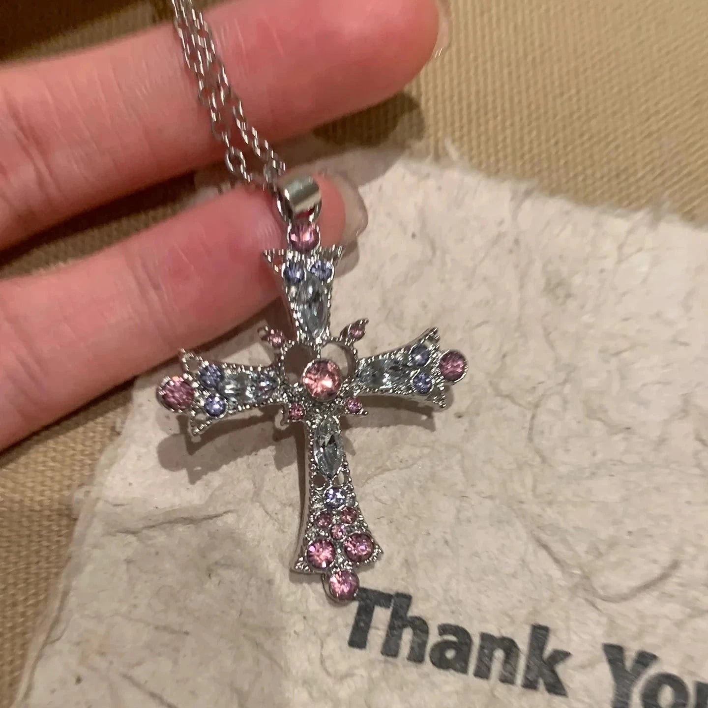 Crystal Cross Pendant Necklace for Women Girls Shiny Sweet Chain Punk Party Fashion Pendant Fashion Y2K Jewelry Accessories Good Vibrations