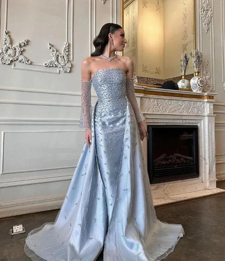 Customized Evening Dress Classic Formal Matching Exquisite Net Beading Draped A-line Strapless Long Dresses High quality Formal Good Vibrations