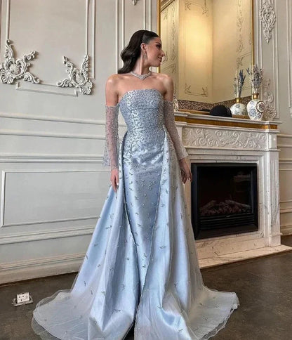 Customized Evening Dress Classic Formal Matching Exquisite Net Beading Draped A-line Strapless Long Dresses High quality Formal Good Vibrations