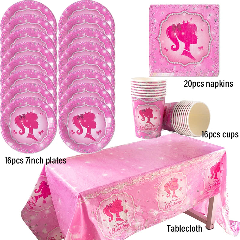 Pink Girls Party Disposable Tableware Paper Plate Cup Napkin Princess Kids Girl Birthday Party Decor Baby Shower Decor Supplies Good Vibrations