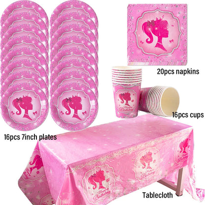 Pink Girls Party Disposable Tableware Paper Plate Cup Napkin Princess Kids Girl Birthday Party Decor Baby Shower Decor Supplies Good Vibrations