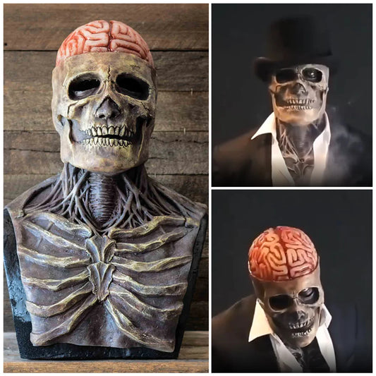 Halloween Full Face Skull Head Mask Bare Brain Horrible Movable Jaw Skeleton Latex Masks Balck Hats Cosplay Halloween Props Good Vibrations