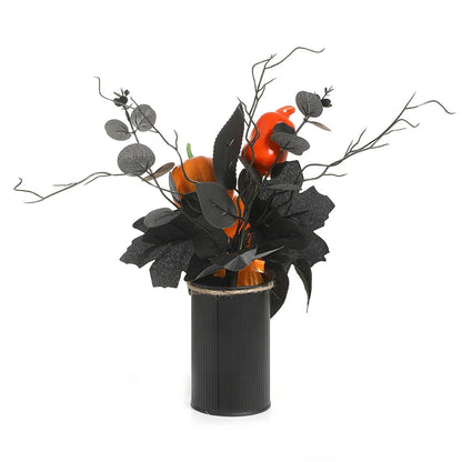 Halloween Home Room Decoration Simulation Pumpkin Maple Leaf Flower Table Decor, Halloween Pumpkin Barrel Decoration Props Good Vibrations