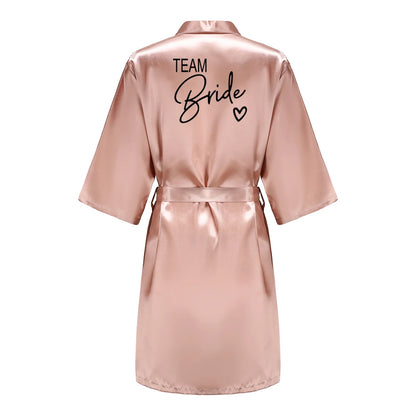 Wedding Party Team Bride Robe With Black Letters Kimono Satin Pajamas Bridesmaid Bathrobe SP003 Good Vibrations