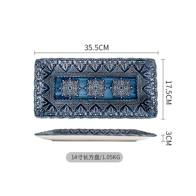 Creative Household Dinner Plate European Ceramic Steak Dinner Plate Light Luxury Relief Tableware Small Dish Kitchen Utensils Good Vibrations