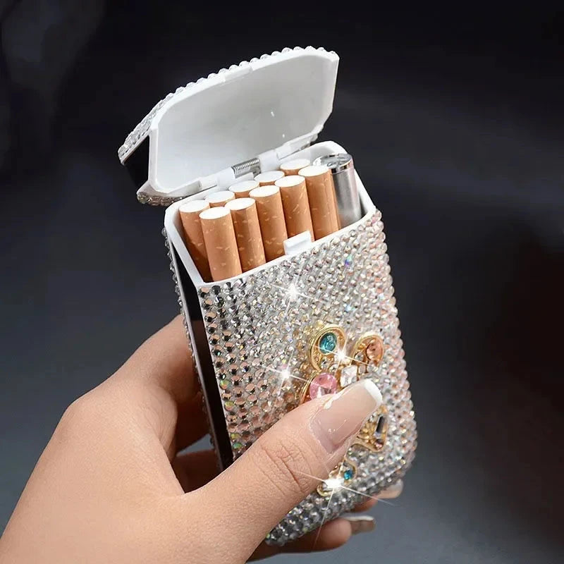 Luxury Rhinestone Cigarette Box with USB Charging Lighter Windproof Portable Smoking Accessories Fashionable Women's Gift Good Vibrations Adult Super Store