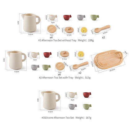 Wooden Montessori Toys Toddler Pretend Play Tea Party Set Silicone Teapot Cups Wood Tray Scoop Toys for Kids Birthday Gift Good Vibrations