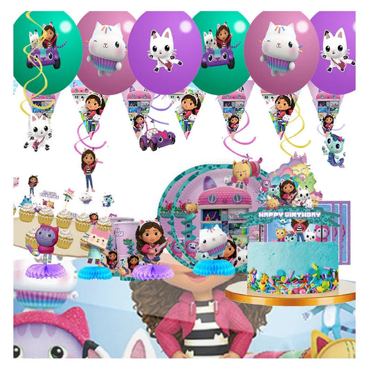 Cartoon Gabby Dollhouse Party Supplies Birthday Party Disposable Tableware Set Paper Plate Cup Napkins Baby Shower Decorations Good Vibrations