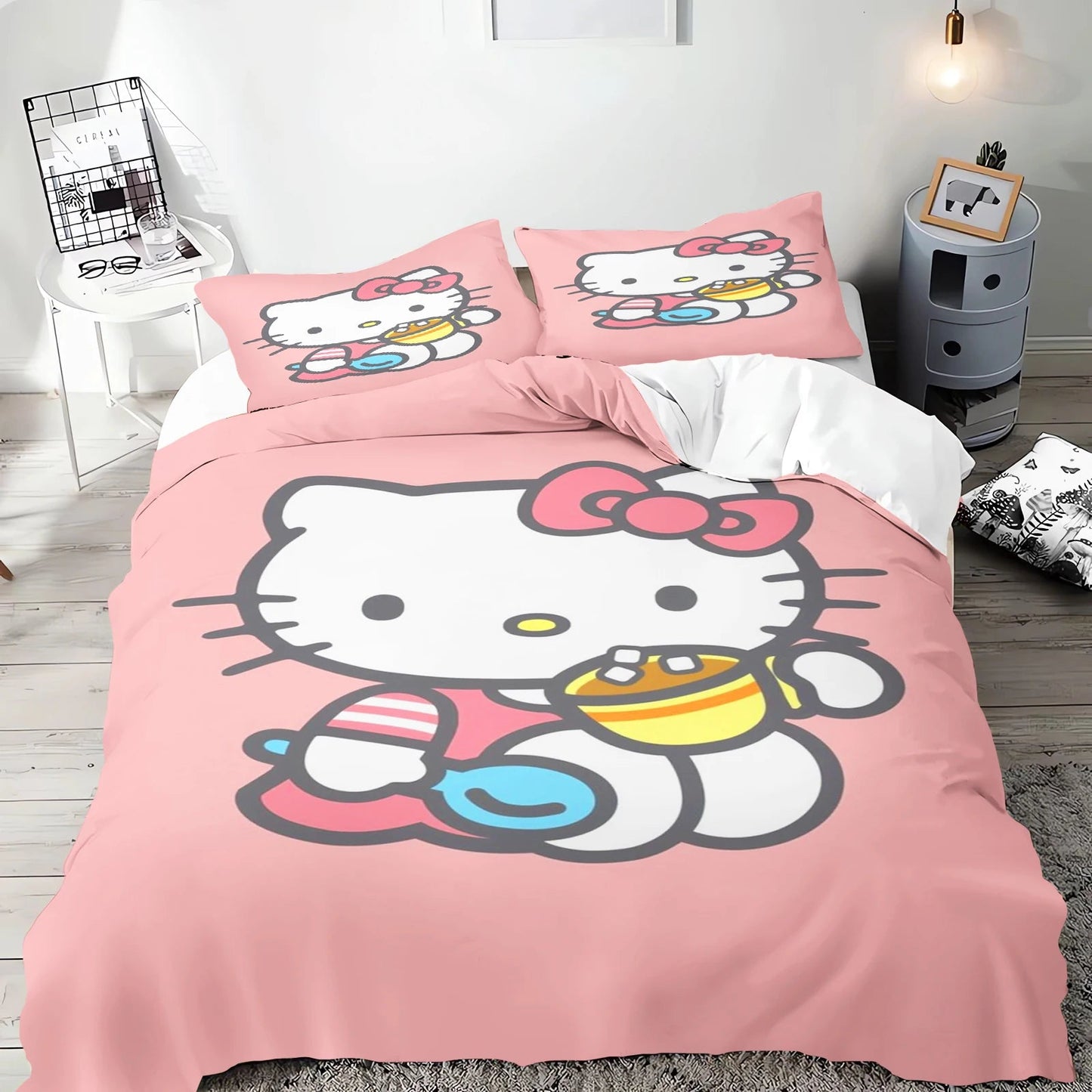 Hello Kitty Duvet Cover Set Bedding Comforter Sets King Size 3D Children'S Bedding Set Good Vibrations