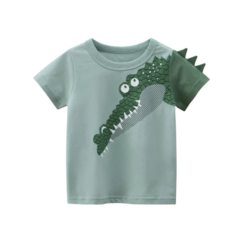 2024 Children 3D Cartoon Short T-Shirts Clothes for Boy 100% Cotton Short Sleeve Dinosaurs Cute Kids Casual Sport Top Tees Good Vibrations