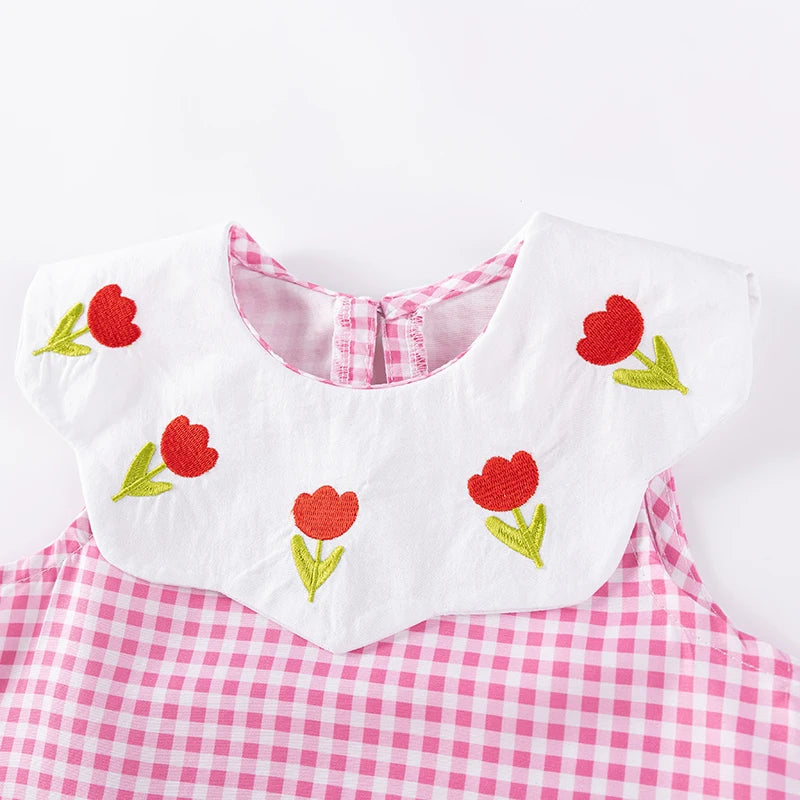 Little maven 2026 Summer Children's Clothing Baby Girls Cartoon Casual Plaid Flowers Pink Princess Dresses Kids Clothes Good Vibrations