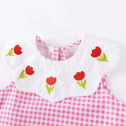Little maven 2026 Summer Children's Clothing Baby Girls Cartoon Casual Plaid Flowers Pink Princess Dresses Kids Clothes Good Vibrations