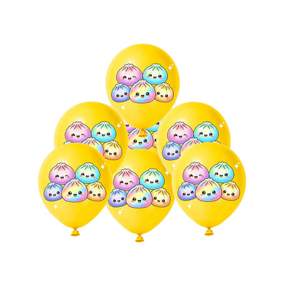 12/24/36pcs Slime Squishy Theme Balloons Cartoon Steamed Bun Dumpling Rainbow for Kids Birthday Baby Shower Party Decorations Good Vibrations