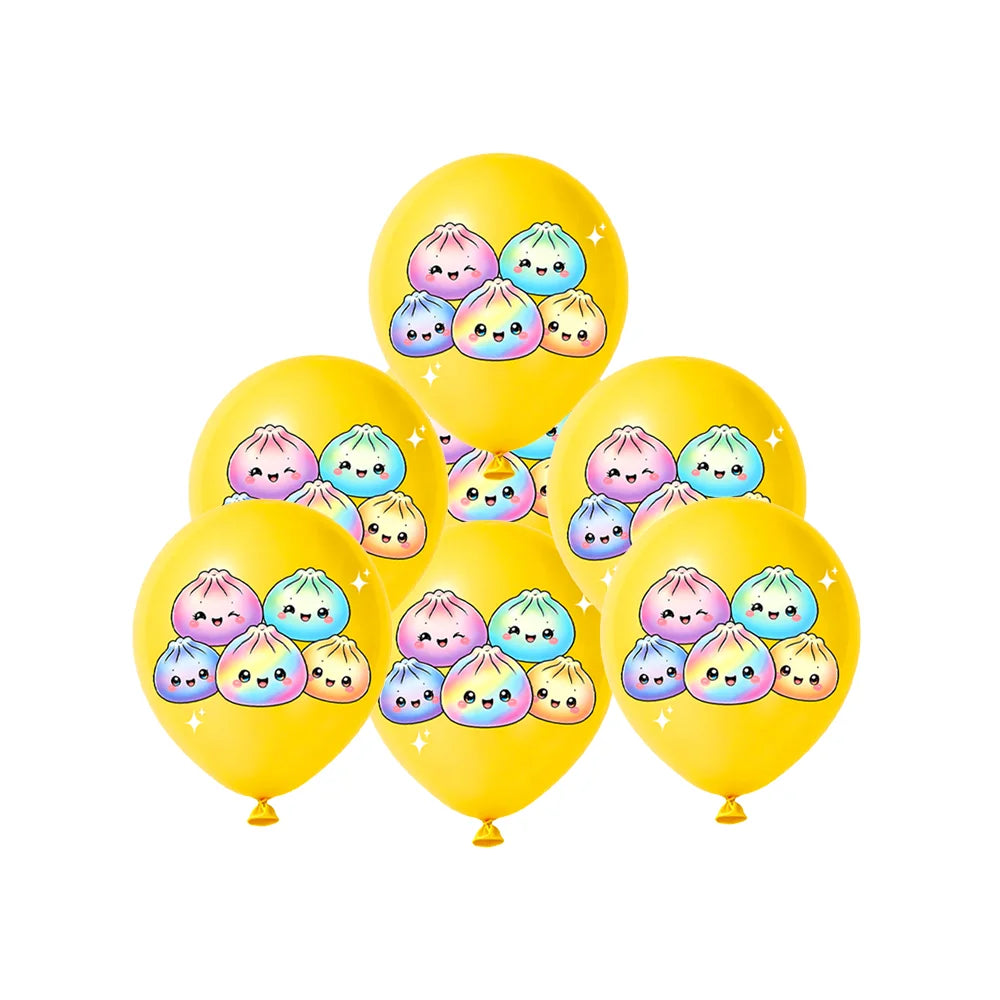 12/24/36pcs Slime Squishy Theme Balloons Cartoon Steamed Bun Dumpling Rainbow for Kids Birthday Baby Shower Party Decorations Good Vibrations