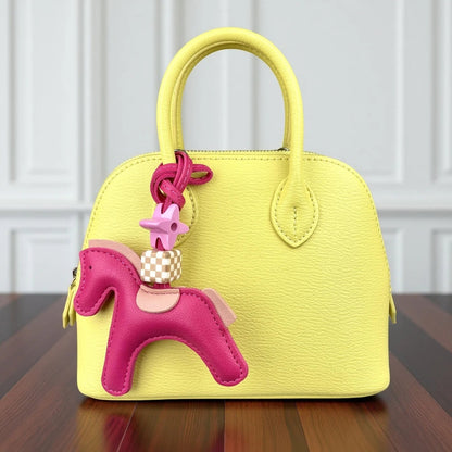 Chic PU Leather Pony Bag Charm, Lucky Clover & Checkered Bead Pendant, Y2K Boho Purse Accessory, Gift for Her Good Vibrations