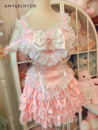 Sweet Cute Heavy Industry Skirt Sets Bow Lace Vest Mini Y2K GOOD Vibrations