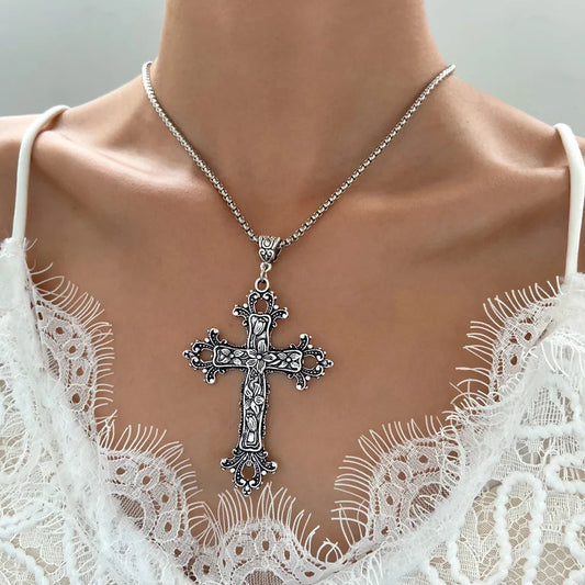 Hip Hop Cross Pendant Necklace Gothic Stainless Steel Minimalist Jewelry For Men Retro Fashion Unisex Gift Couple Accessories Good Vibrations