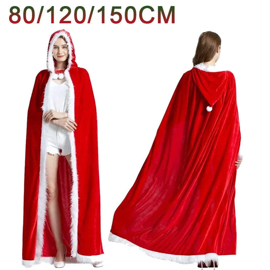 Christmas Shawl Cape Hooded Santa Claus Costume Christmas Performance Costume Red with Hat Cosplay Costume Winter Warm Coat Good Vibrations