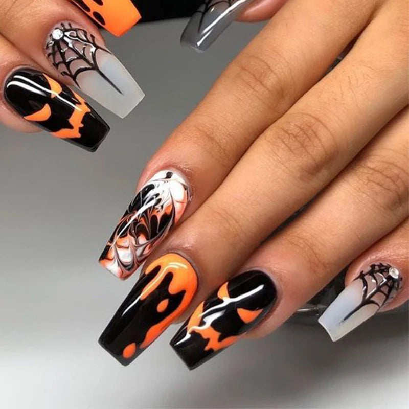 Halloween Acrylic Press On Nails Almond Shape Fake Nails Short Full Cover Glue On Nails Halloween Stick On Nails Cute Ghost Pump Good Vibrations
