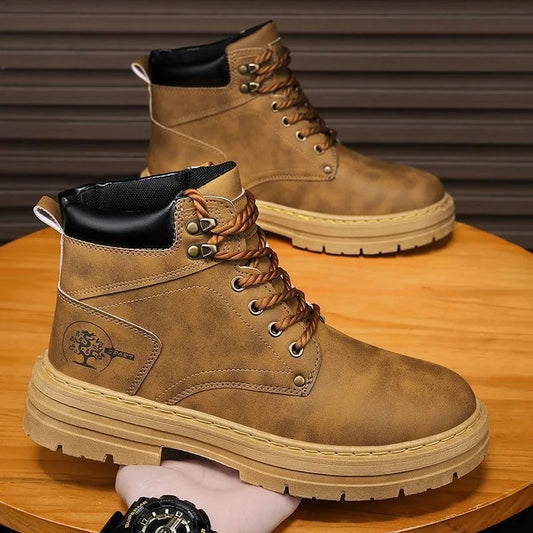 Autumn Fashion Brown Men's Ankle Boots 2025 Comfortable Platform Leather Boots Men Non-slip Work Boots for Men Botas Para Hombre Good Vibrations