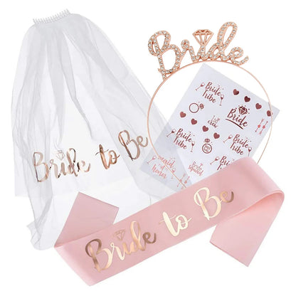 Hen Party Supplies Set Bride To Be Sash Bridal Veil Headband Tiara Tattoos Bridal Shower Wedding Decoration Bachelorette Favors Good Vibrations