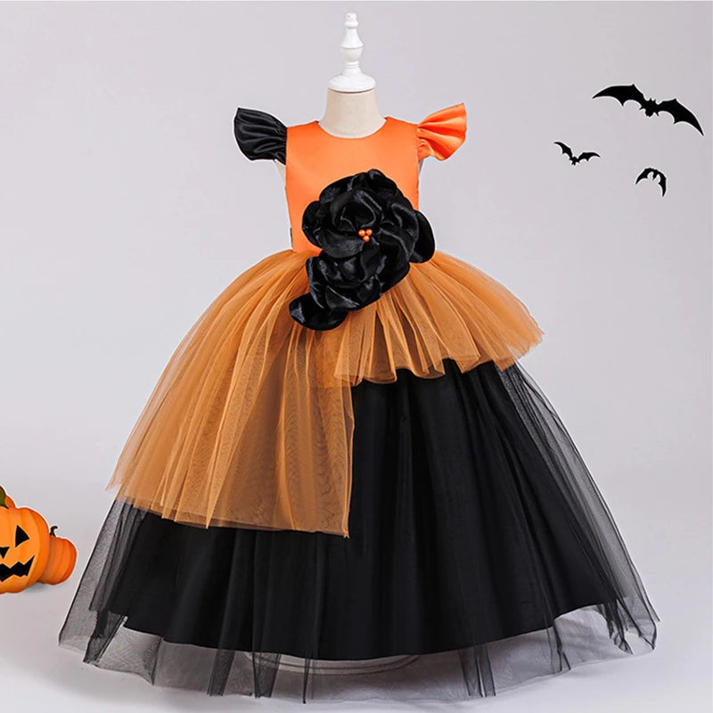 Halloween Cosplay Costume Children Pumpkin Witch Outfits Teen Girl Clothes Evening Dress Birthday Elegant Girls Party Dresses Good Vibrations