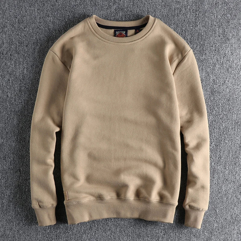 Autumn Winter American Retro Heavyweight Velvet Solid Color Sweatershirt Men's Fashion Pure Cotton Washed Youth Pullover Hoodies Good Vibrations