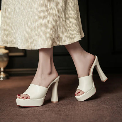 High heeled shoes for women 2026 new Korean version fashionable versatile half drag sandals for women Good Vibrations