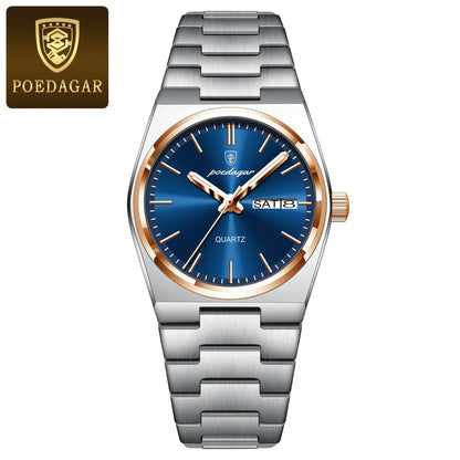 POEDAGAR Luxury Watch for Woman Ladies Elegant Quartz Watch Waterproof Luminous Date Week Stainless Steel Women's Watches Clock Good Vibrations