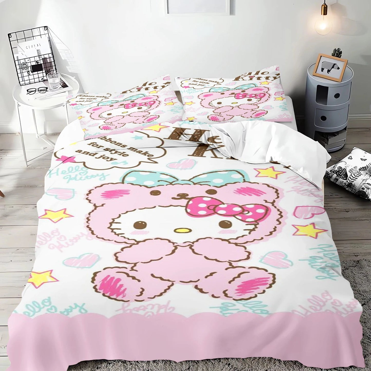 Hello Kitty Duvet Cover Set Bedding Comforter Sets King Size 3D Children'S Bedding Set Good Vibrations