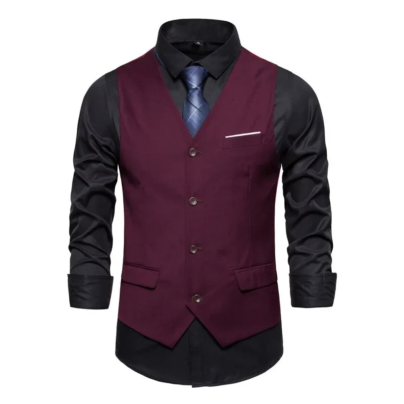 Blue Suit Vest, Men's Business Sleeveless Vests Jacket, Asian size S-6XL, Wedding Party Waistcoat, Red Purple Black Gray Good Vibrations