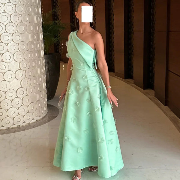 Customized Exquisite Formal Draped Applique Beading Flower A-line One-shoulder Midi Dresses Bespoke Occasion Dresses Formal Good Vibrations