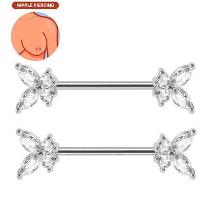 1pair Nipple Piercing Stainless Steel Nipple Rings CZ Butterfly Heart Nipple Barbell For Women Girls 16G Body Piercing Jewelry Good Vibrations
