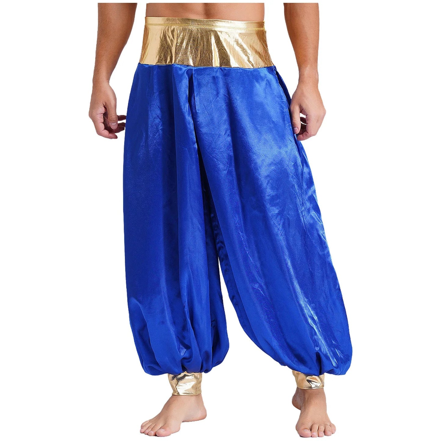 Halloween Men Arabian Indian Prince Cosplay Costume Stain Shiny Harem Trousers Arab Costume Carnival Dress Up Lantern Long Pants Good Vibrations