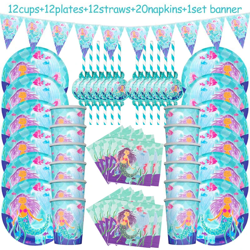 Mermaid Party Decorations Supplies Mermaid Disposable Plates Cup Napkins Set for Girls Baby Shower Mermaids Princess Birthday Good Vibrations
