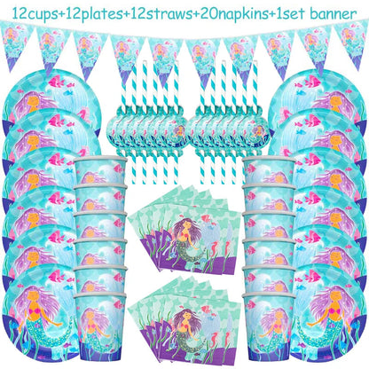 Mermaid Party Decorations Supplies Mermaid Disposable Plates Cup Napkins Set for Girls Baby Shower Mermaids Princess Birthday Good Vibrations