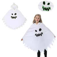 Halloween Kids Cosplay Costume White Black Luminous Ghost Luminous Face Cape Shawl Party Dress-Up Costume Boys Cape Girl Skirt Good Vibrations