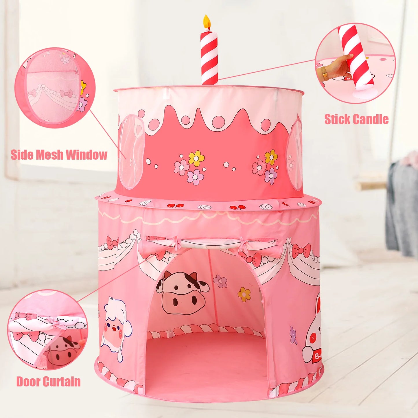 Cake Design Kids Play Tent Princess Castle Indoor Playhouse Foldable Portable Durable Fabric for Birthday Gifts Good Vibrations