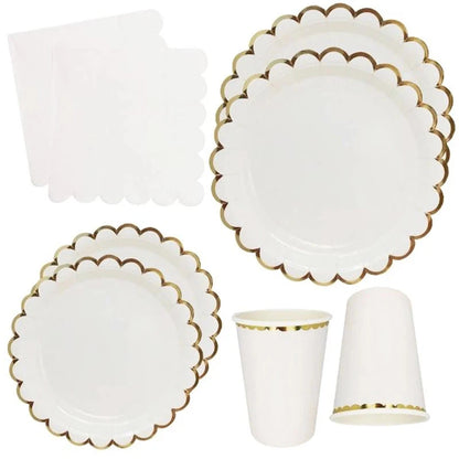 White Disposable Tableware Set Party Gold Paper Plate Wedding Necessitie Birthday Party Baby Shower Decorations Wedding Supplies Good Vibrations