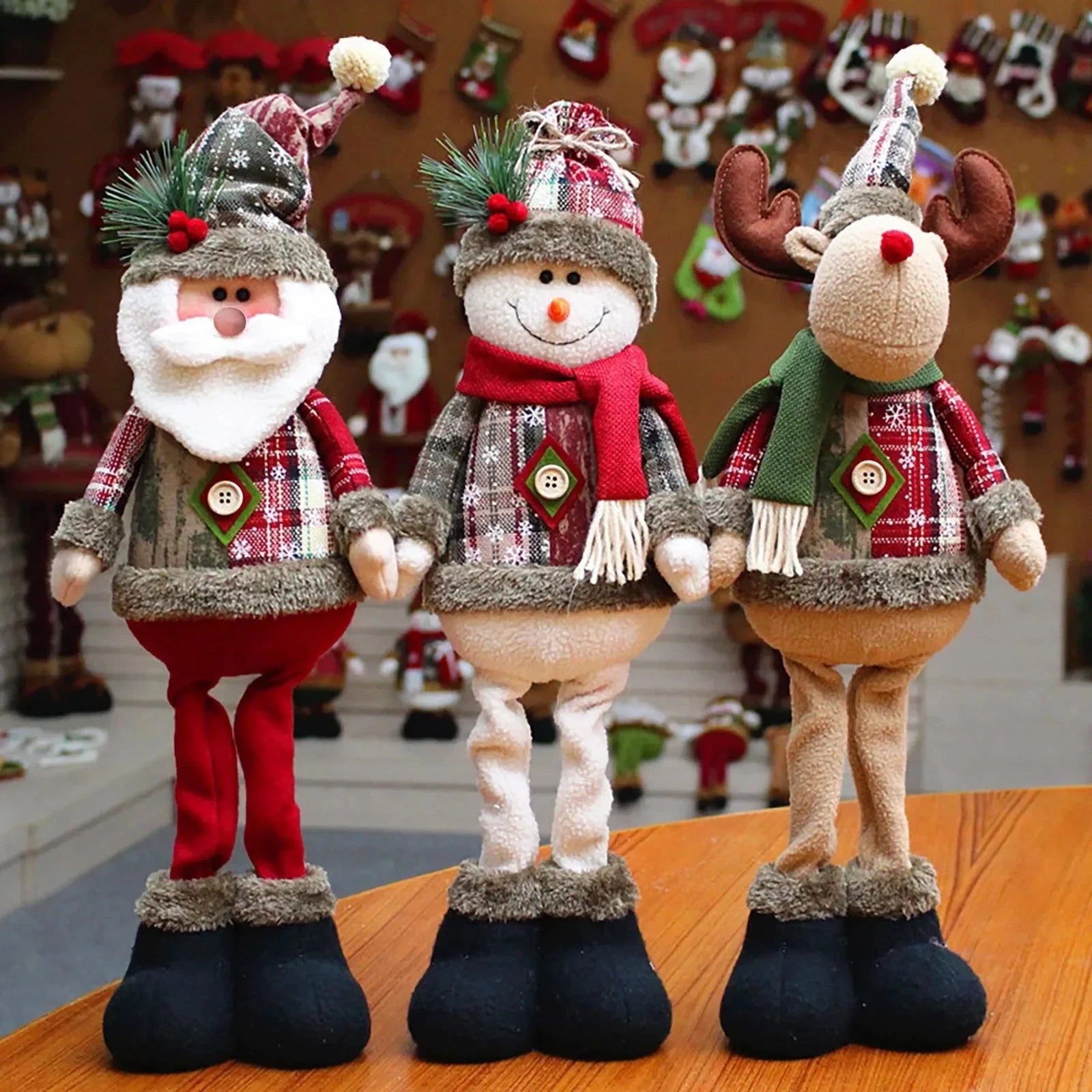Christmas Santa Snowman-Reindeer Christmas Decoration 2024 Leg Table Mantel Decoration Plush Dolls Christmas Gifts for Kids Baby Good Vibrations