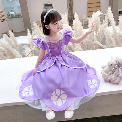 Girls Sofia Princess Dress Birthday Party Costume Kids Summer Purple Sophia Vestido Baby Halloween Cosplay Luxury Gown Good Vibrations