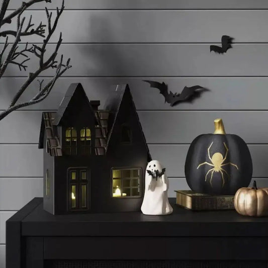 Halloween Ghost Ornament Ghost Holding Pink Pumpkin Bat Resin Ornament Home Living Room Bedroom Office Desktop Decoration Good Vibrations