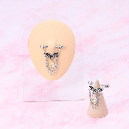 1pair Stainless Steel Nipple Rings, Nipple Barbell With Chain CZ, Nipple Piercing Jewelry Good Vibrations Adult Super Store