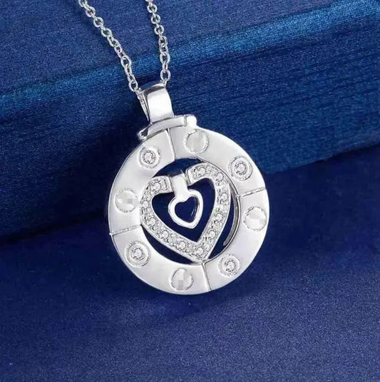 Couple Necklace 925 Silver Heart Circle Men & Women Love Gift Set Chain Good Vibrations