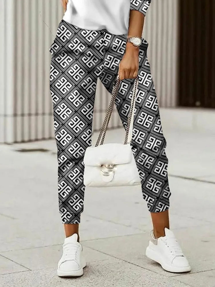 Two Piece Set For Women Print Long Pant Sets 2 Piece Sets Women Outfit Spring Autumn Long Sleeve Fashion Elegant Office Sets Good Vibrations
