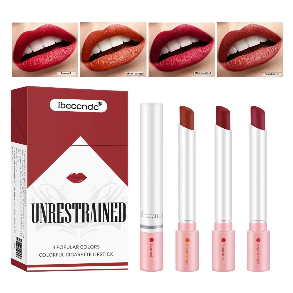 4 pcs/set Cigarette Lipstick Set Long Lasting Lip Glaze Matte Lip Gloss Waterproof Lip Stick Tube Nude Lip Tint Makeup Cosmetics Good Vibrations