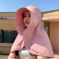 Summer Hats for Women Outdoor UV Anti Neck Protection Sun Visors for Lady Fishing Hiking Wide Brim Shawl Sunscreen Ponytail Cap Good Vibrations