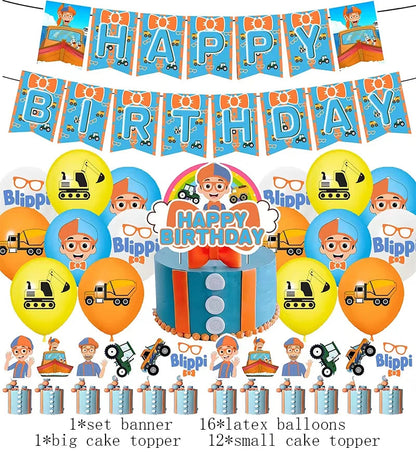 New Blippiing Birthday Party Decoration Foil Balloon Backdrop Banner Cake Topper Baby Birthday Party Supplies Good Vibrations