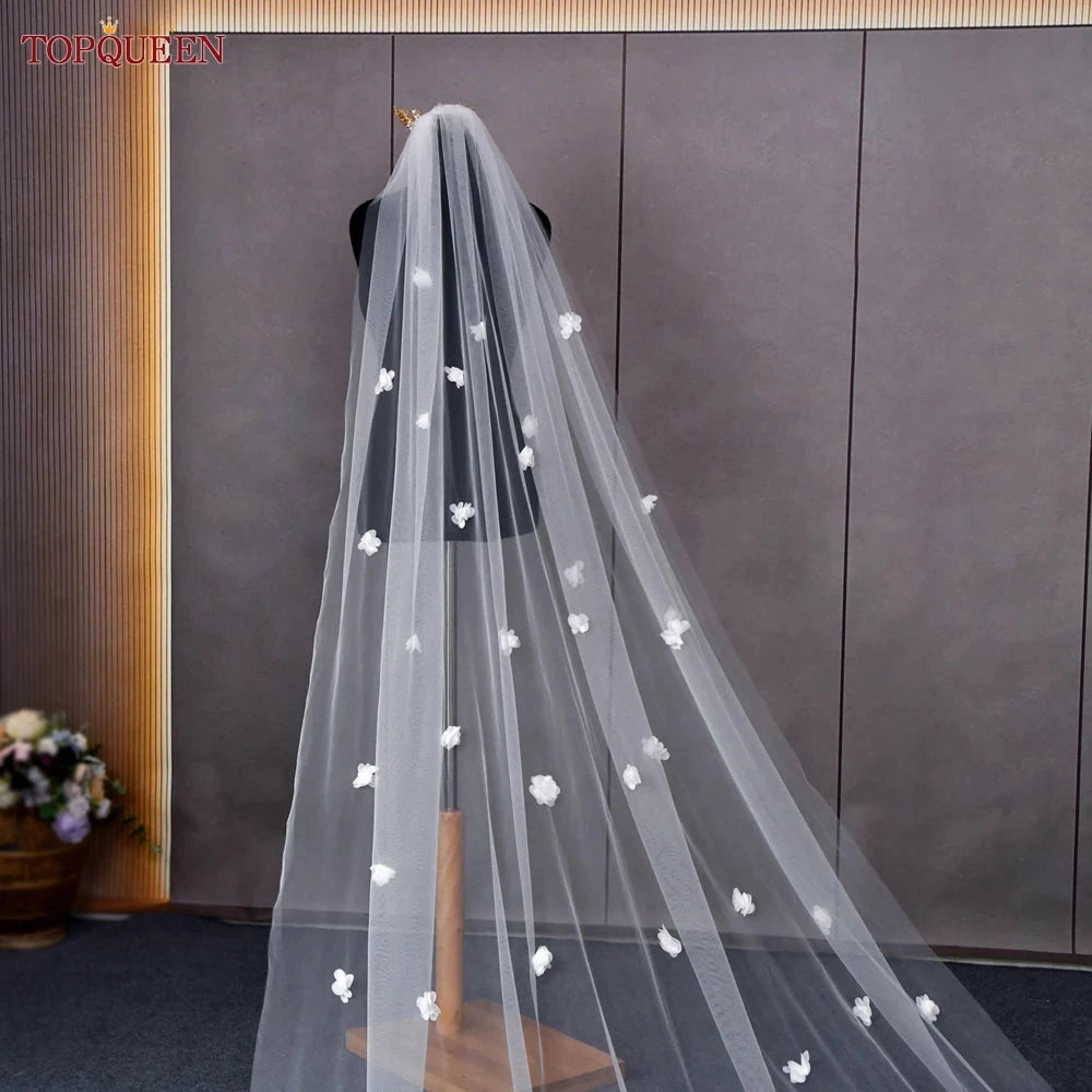 TOPQUEEN V93 Wedding Veil with 3d Flowers  Mantilla High Quality Bridal Veil Flowers Bridal Veil Soft Tulle Veil Good Vibrations