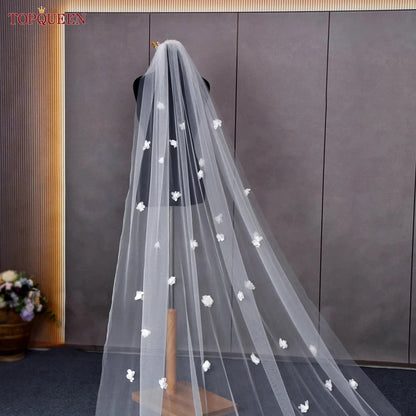 TOPQUEEN V93 Wedding Veil with 3d Flowers  Mantilla High Quality Bridal Veil Flowers Bridal Veil Soft Tulle Veil Good Vibrations